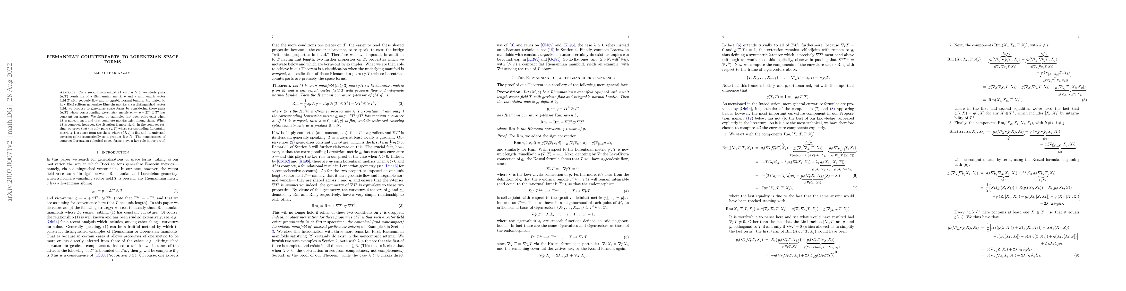 Thumbnail for Riemannian counterparts to Lorentzian space forms