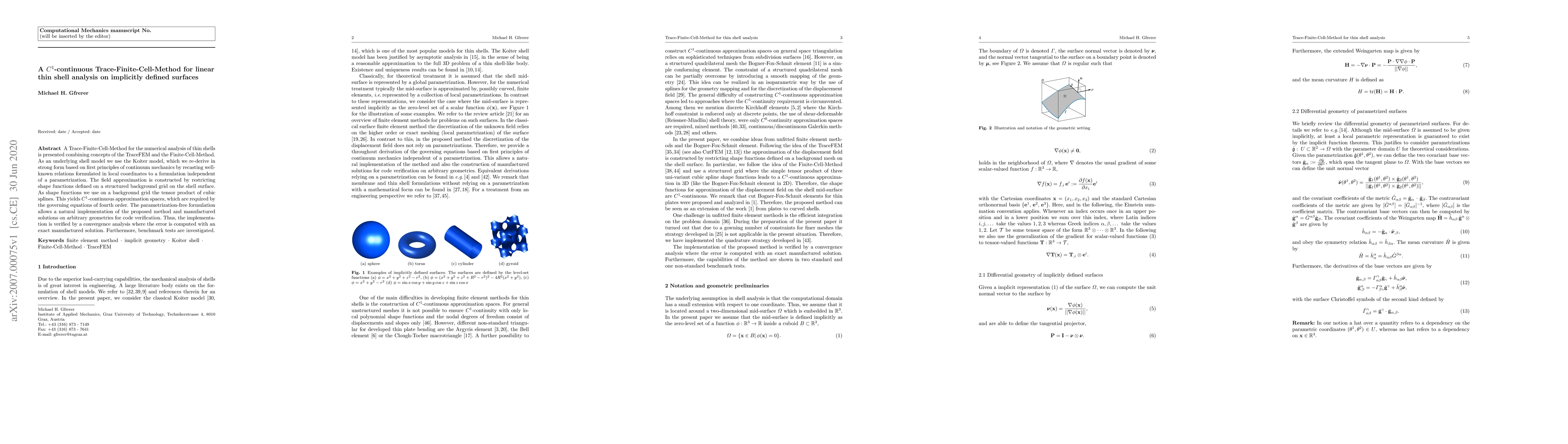 Thumbnail for A $C^1$-continuous Trace-Finite-Cell-Method for linear thin shell
  analysis on implicitly defined surfaces