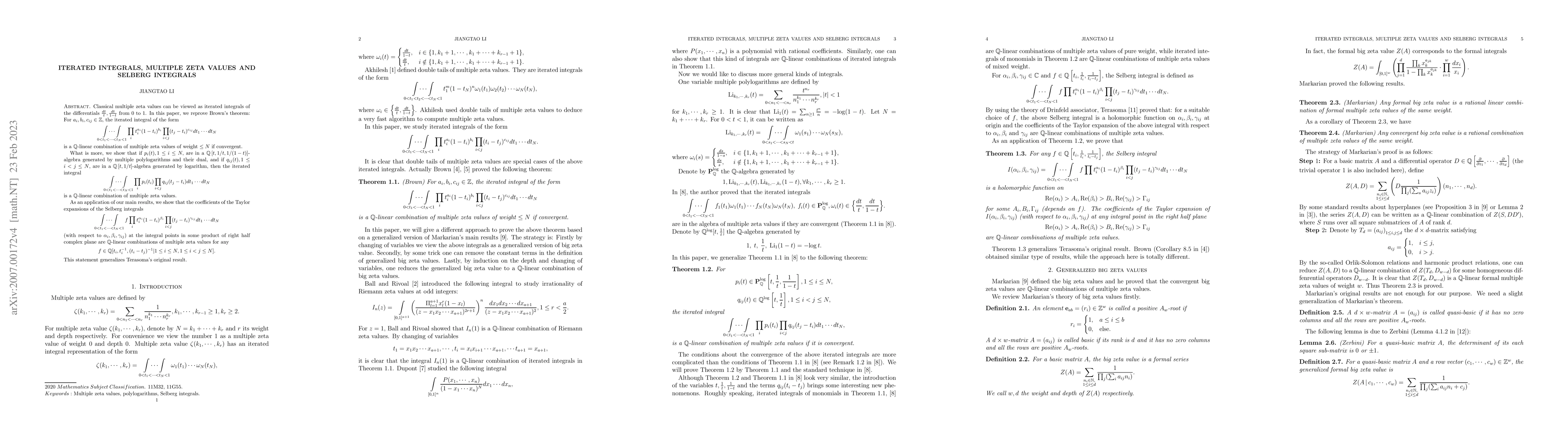 Thumbnail for Iterated integrals, multiple zeta values and Selberg integrals