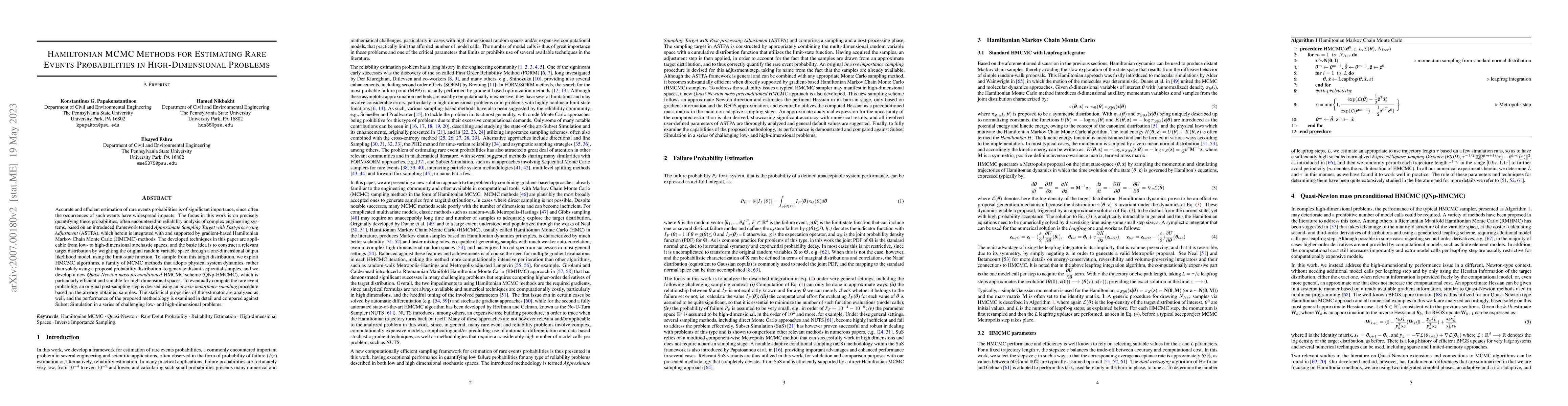 Thumbnail for Hamiltonian MCMC methods for estimating rare events probabilities in
  high-dimensional problems