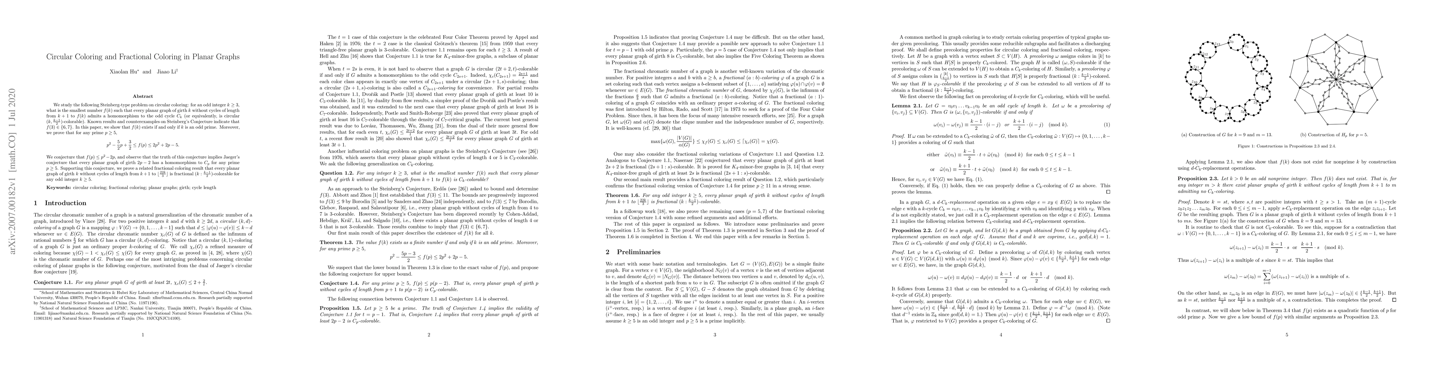 Thumbnail for Circular Coloring and Fractional Coloring in Planar Graphs