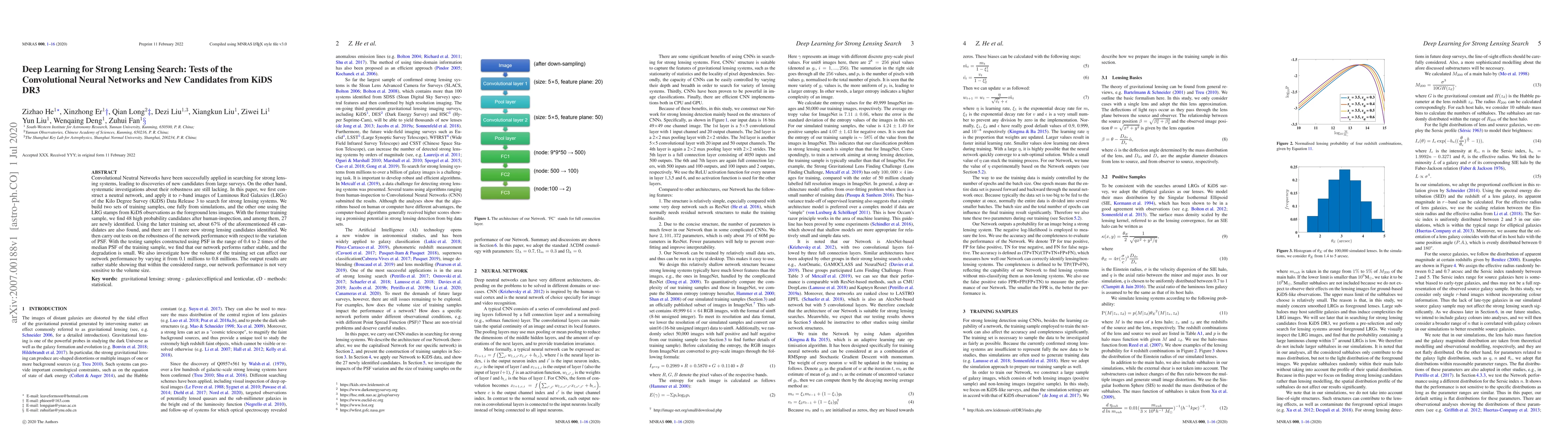 Thumbnail for Deep Learning for Strong Lensing Search: Tests of the Convolutional
  Neural Networks and New Candidates from KiDS DR3