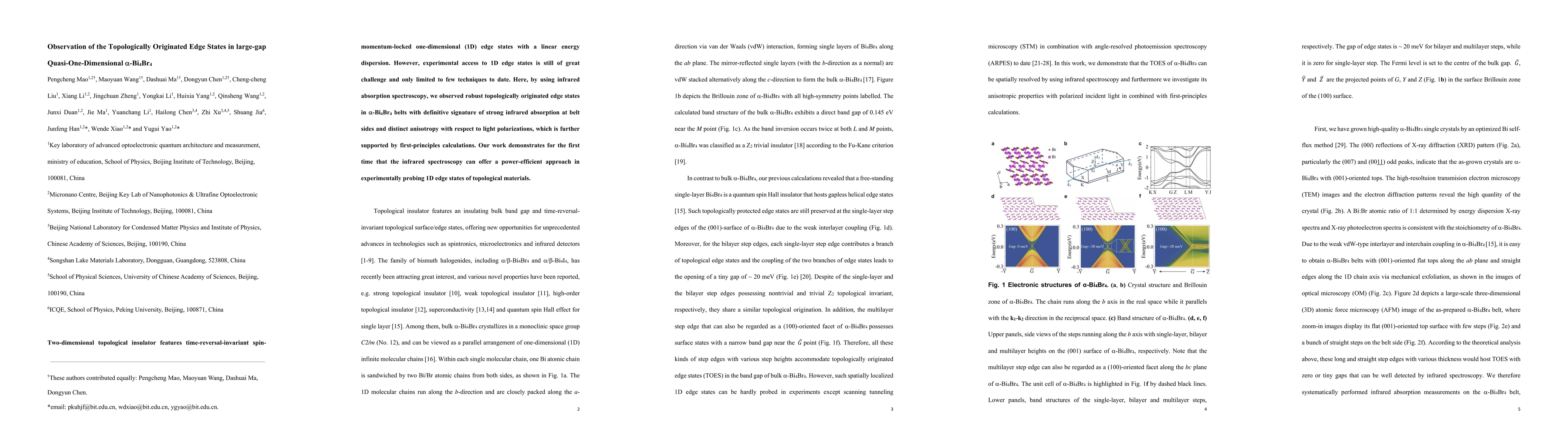Thumbnail for Observation of the Topologically Originated Edge States in large-gap
  Quasi-One-Dimensional a-Bi$_4$Br$_4$