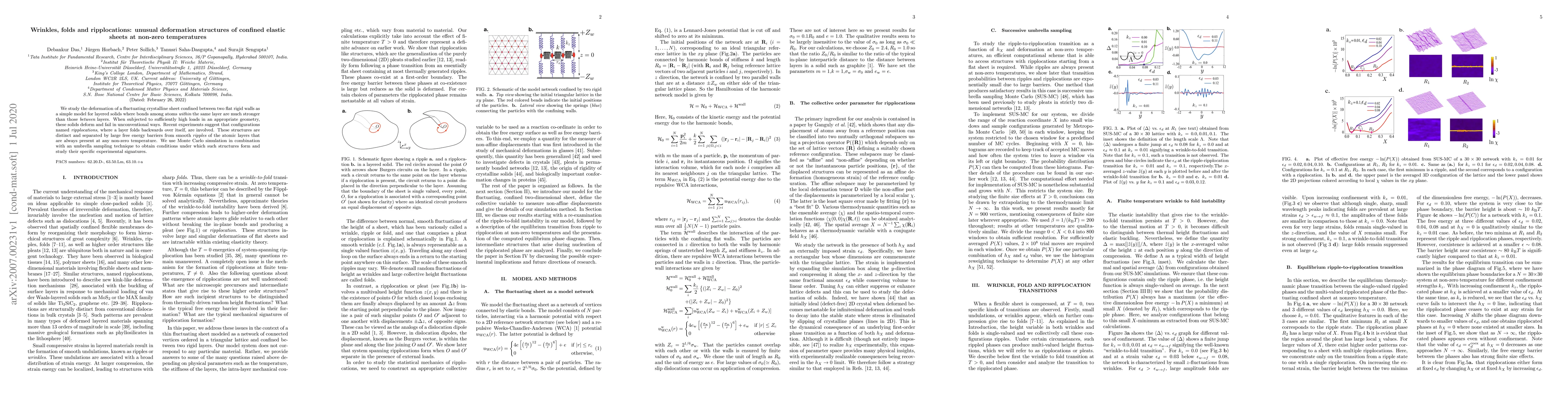 Thumbnail for Wrinkles, folds and ripplocations: unusual deformation structures of
  confined elastic sheets at non-zero temperatures