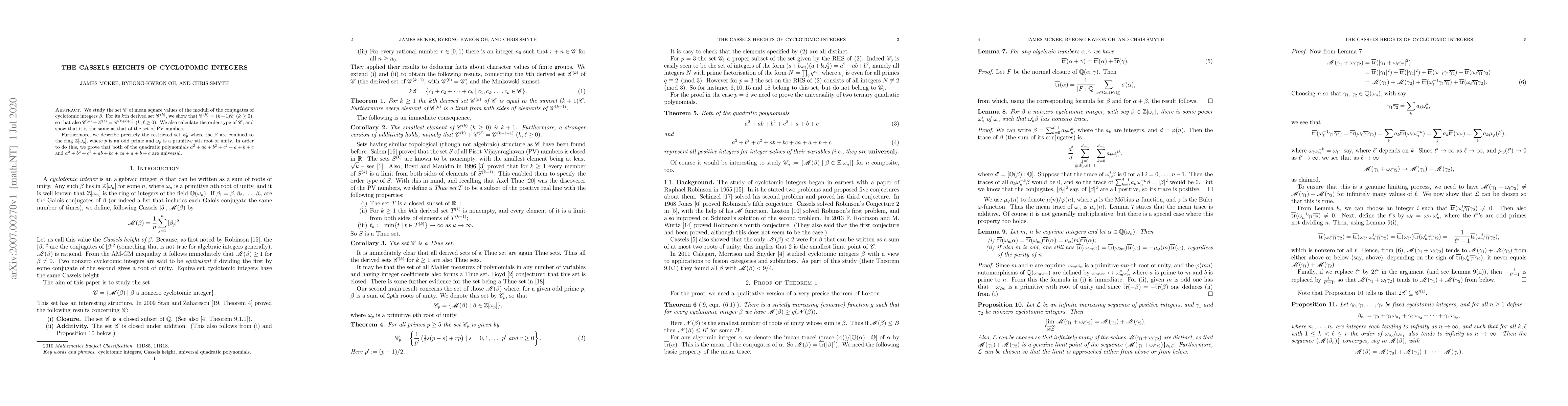Thumbnail for The Cassels heights of cyclotomic integers