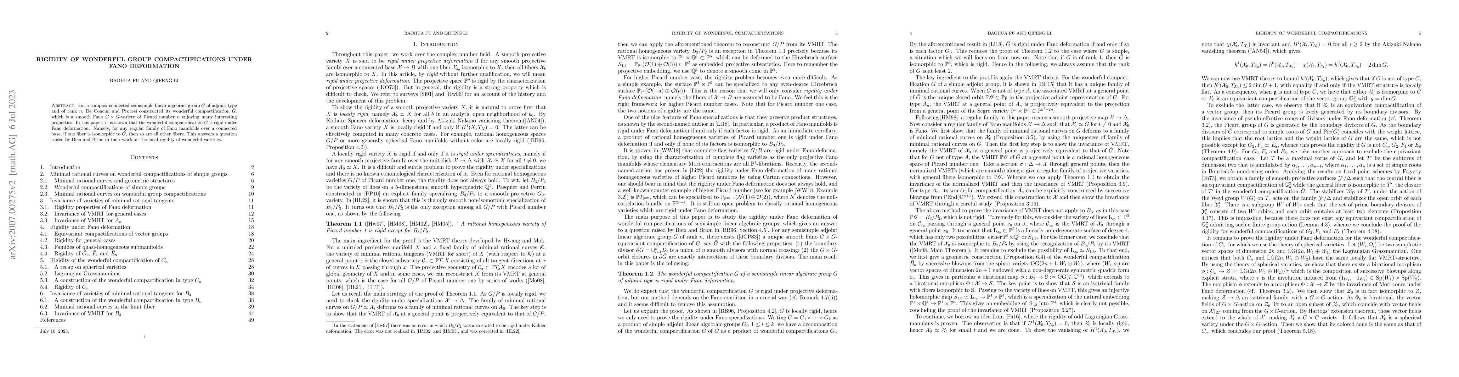 Thumbnail for Rigidity of wonderful group compactifications under Fano deformations