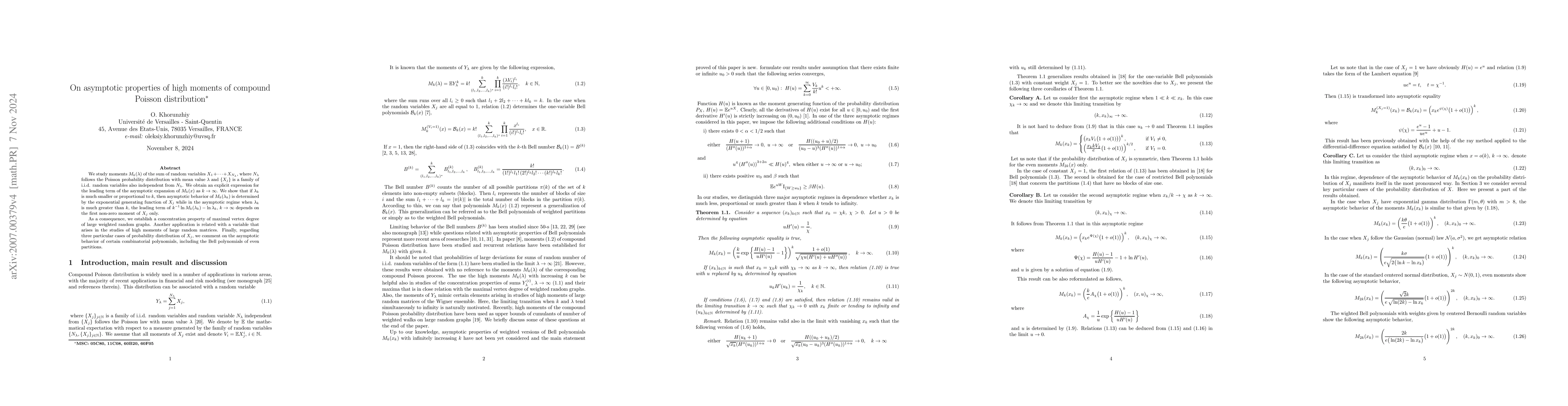 Thumbnail for On asymptotic properties of high moments of compound Poisson
  distribution