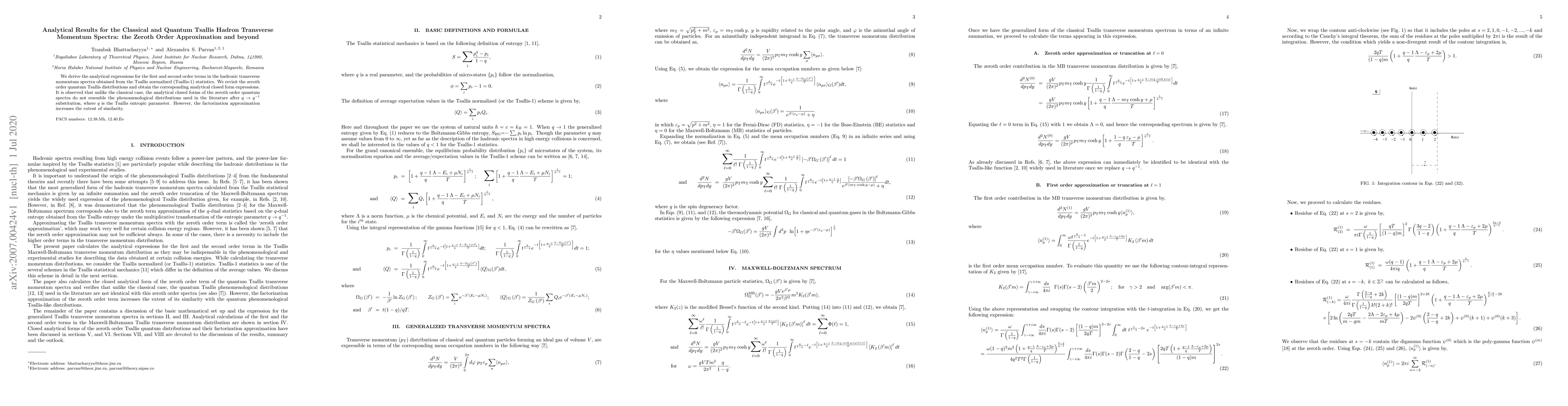 Thumbnail for Analytical Results for the Classical and Quantum Tsallis Hadron
  Transverse Momentum Spectra: the Zeroth Order Approximation and beyond
