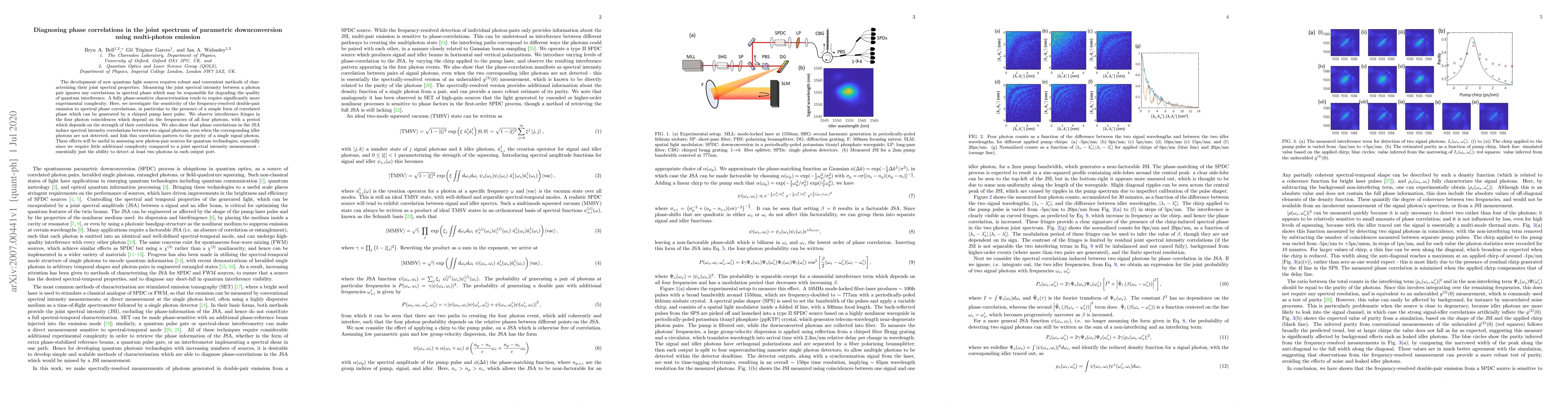 Thumbnail for Diagnosing phase correlations in the joint spectrum of parametric
  downconversion using multi-photon emission