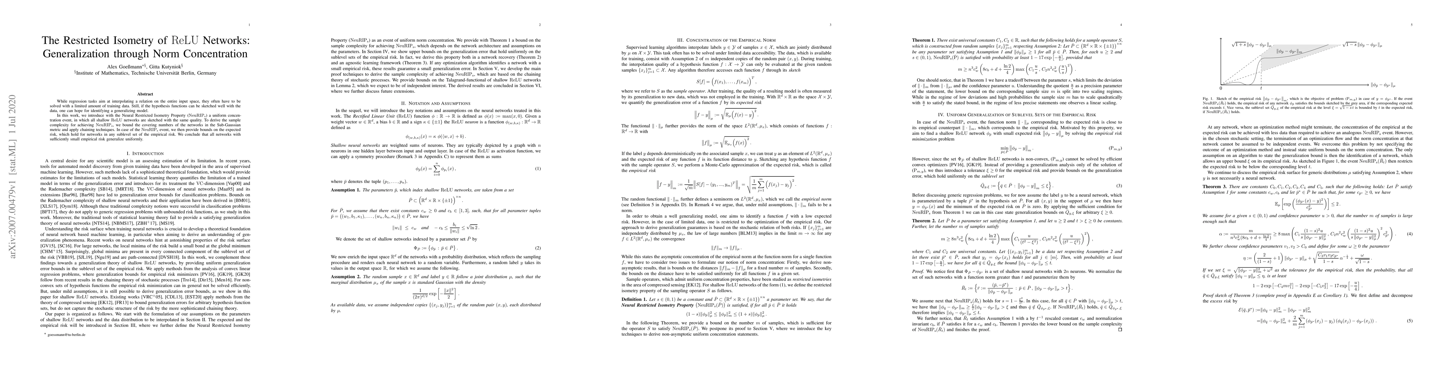 Thumbnail for The Restricted Isometry of ReLU Networks: Generalization through Norm
  Concentration