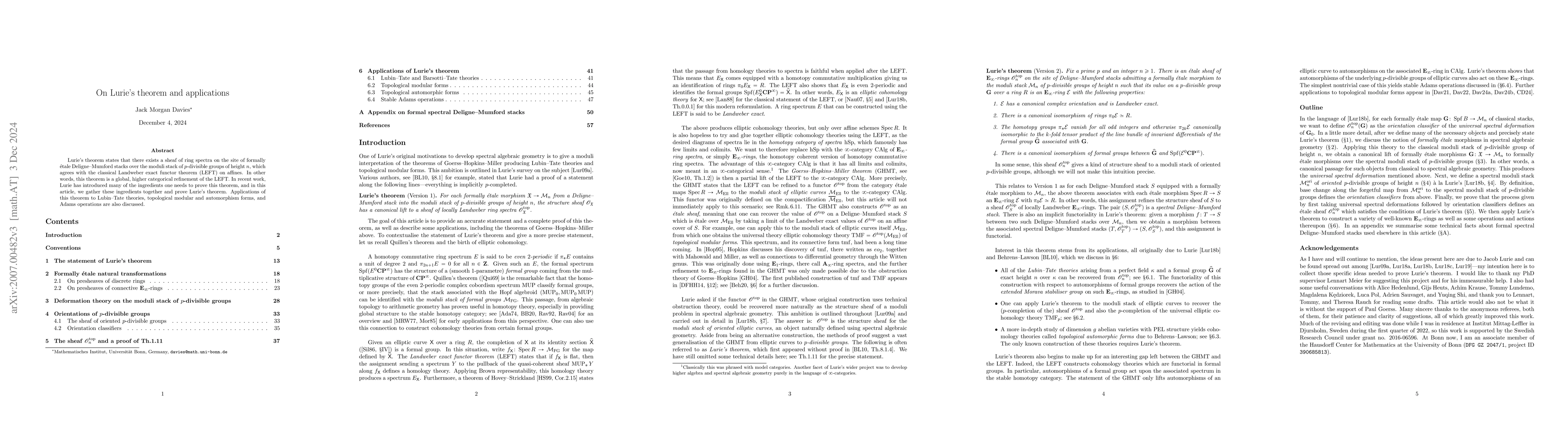 Thumbnail for On Lurie's theorem and applications