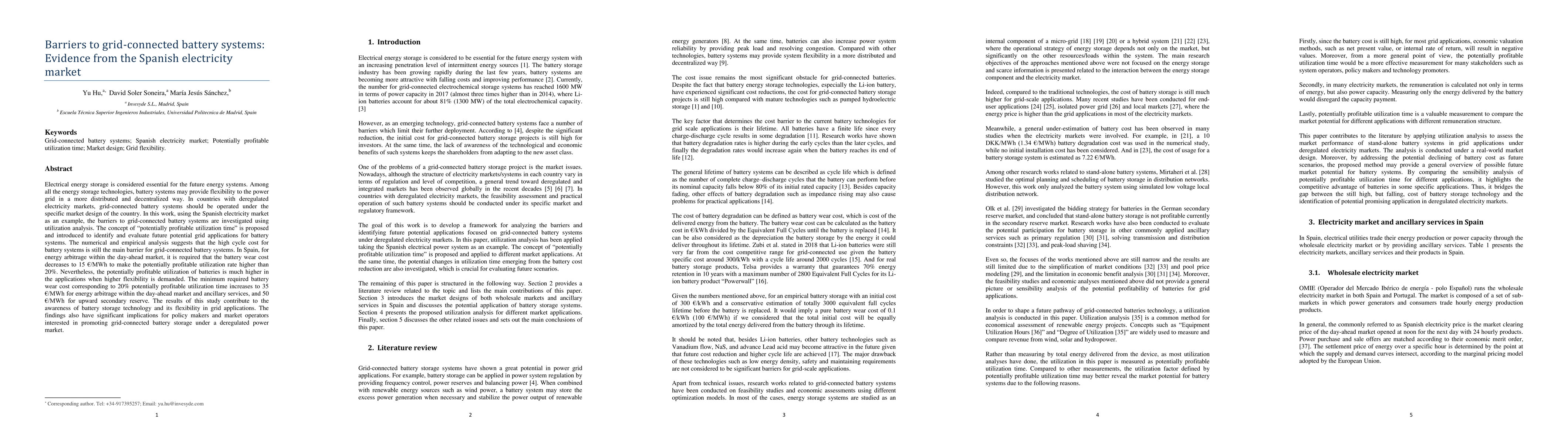Thumbnail for Barriers to grid-connected battery systems: Evidence from the Spanish
  electricity market