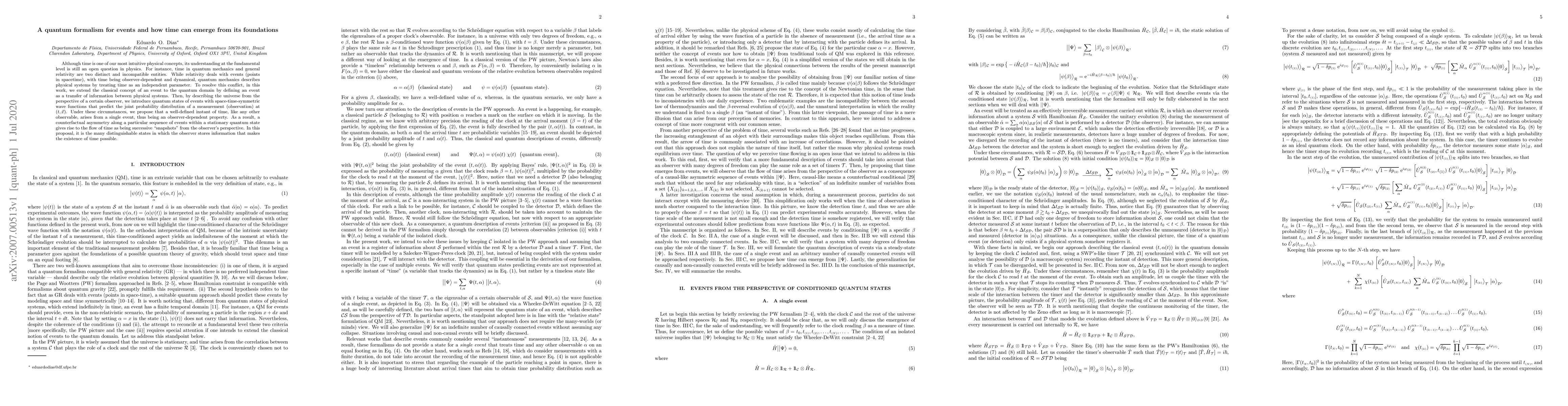 Thumbnail for A quantum formalism for events and how time can emerge from its
  foundations
