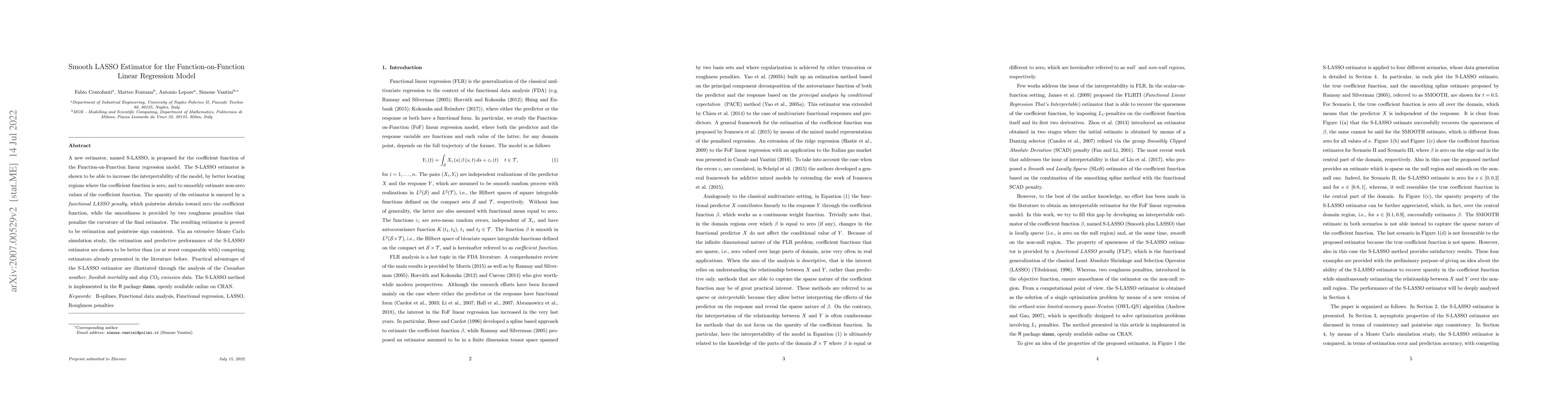 Thumbnail for Smooth Lasso Estimator for the Function-on-Function Linear Regression
  Model