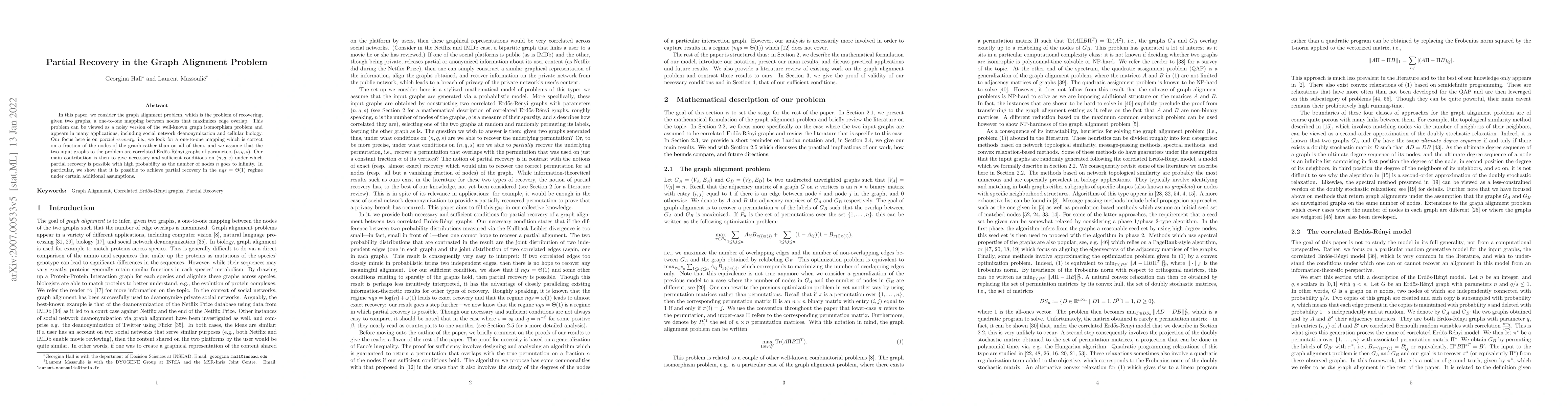 Thumbnail for Partial Recovery in the Graph Alignment Problem