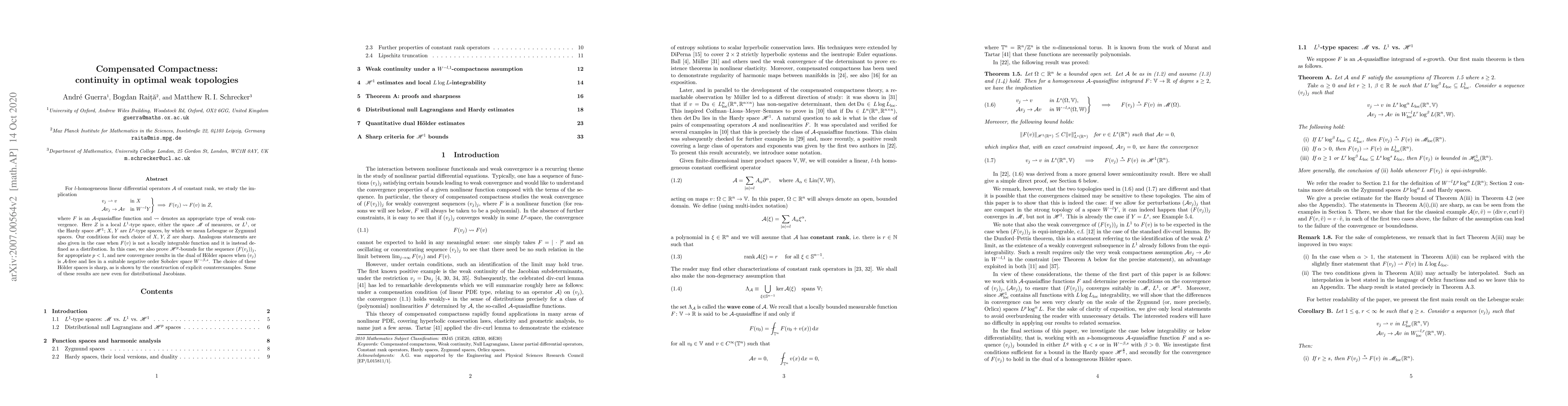 Thumbnail for Compensated compactness: continuity in optimal weak topologies