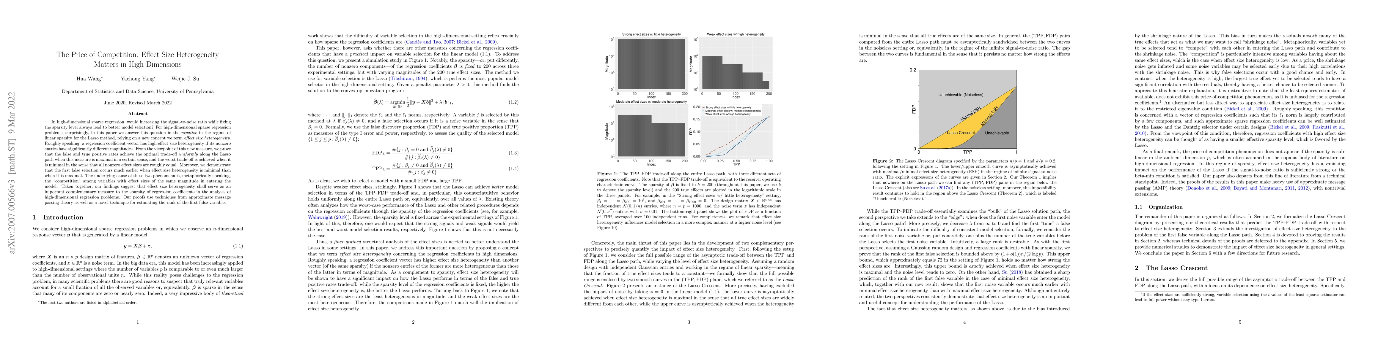 Thumbnail for The Price of Competition: Effect Size Heterogeneity Matters in High
  Dimensions