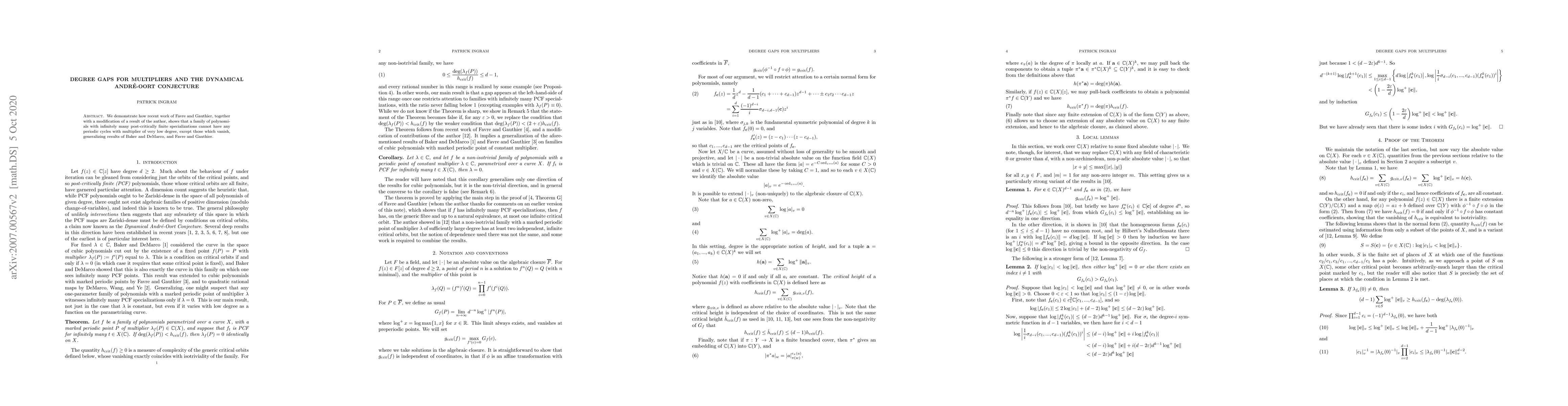 Thumbnail for Degree gaps for multipliers and the dynamical Andre-Oort conjecture