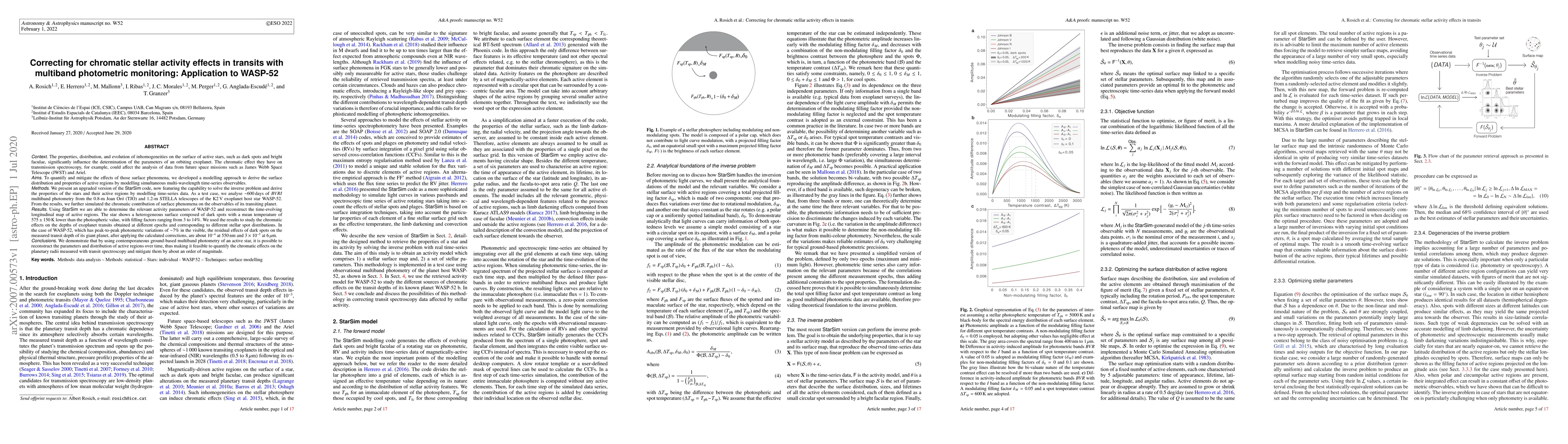 Thumbnail for Correcting for chromatic stellar activity effects in transits with
  multiband photometric monitoring: Application to WASP-52