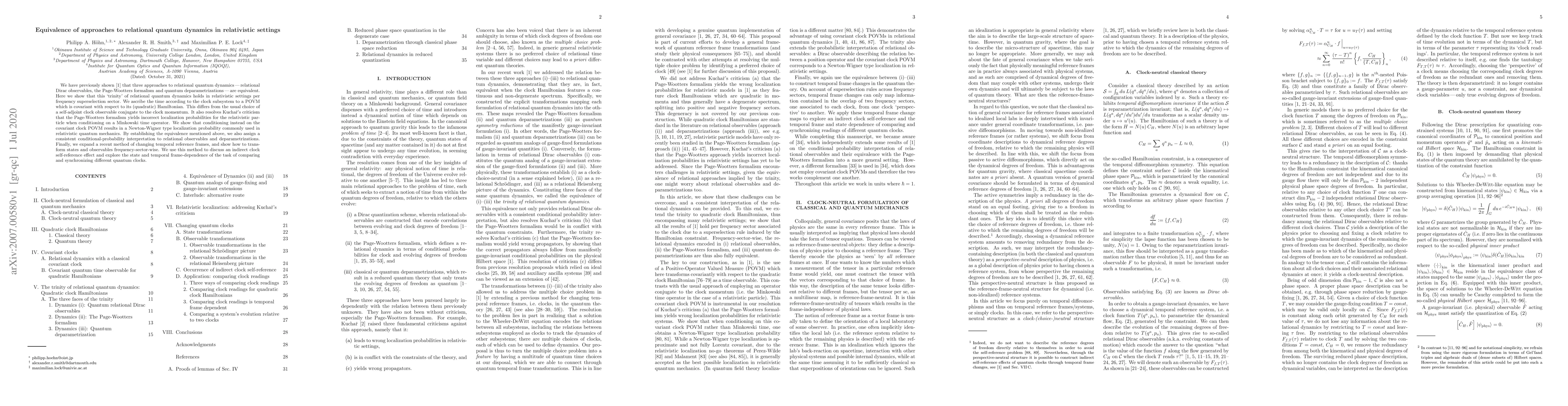 Thumbnail for Equivalence of approaches to relational quantum dynamics in relativistic
  settings