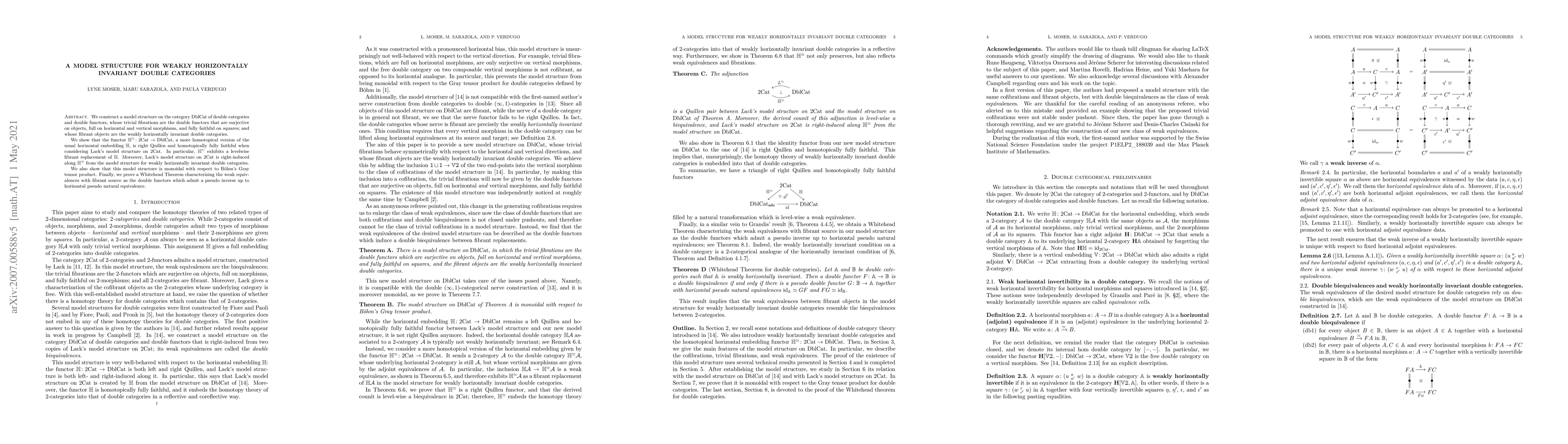 Thumbnail for A model structure for weakly horizontally invariant double categories