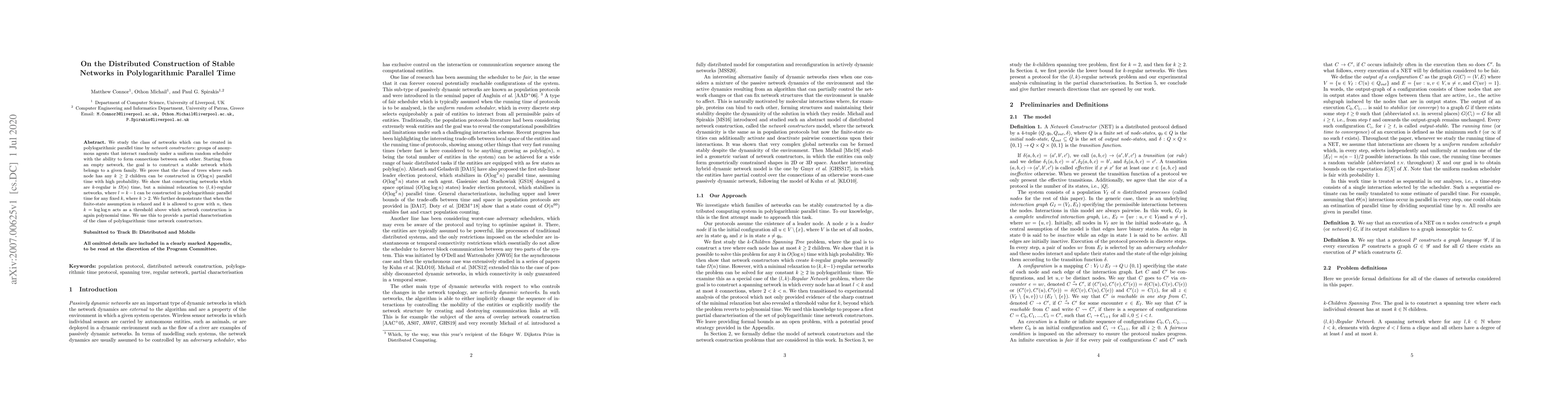 Thumbnail for On the Distributed Construction of Stable Networks in Polylogarithmic
  Parallel Time