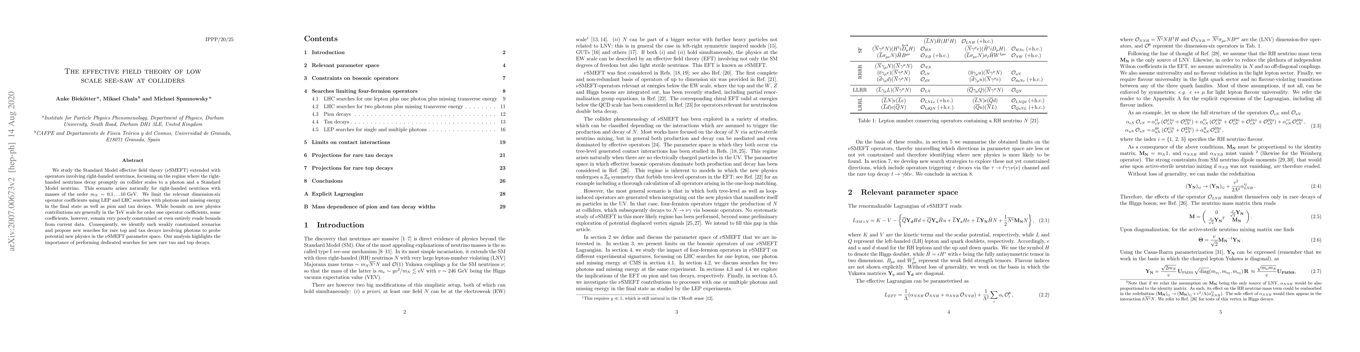 Thumbnail for The effective field theory of low scale see-saw at colliders