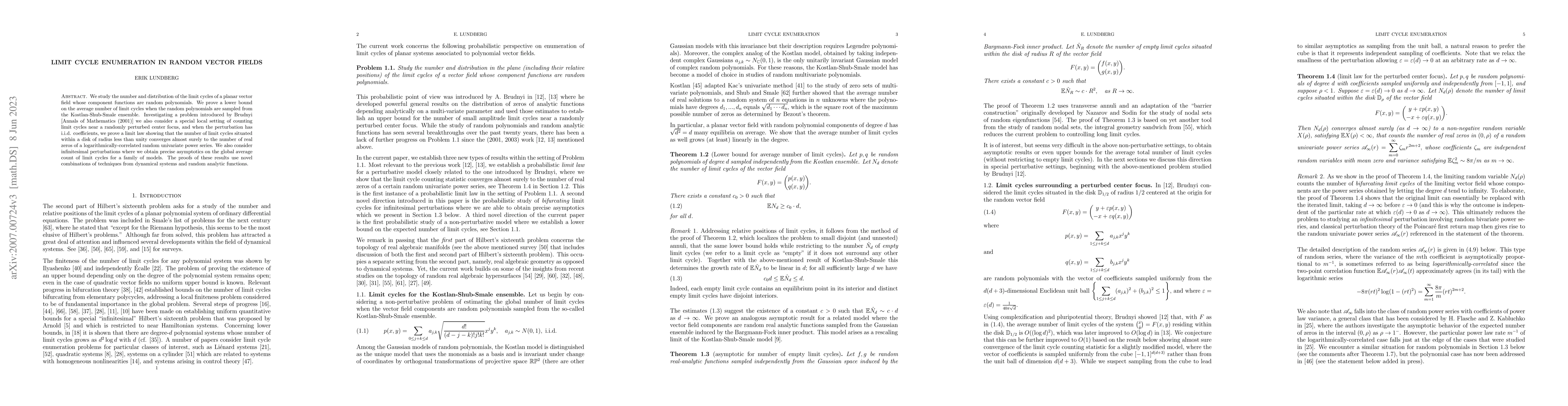Thumbnail for Limit cycle enumeration in random vector fields
