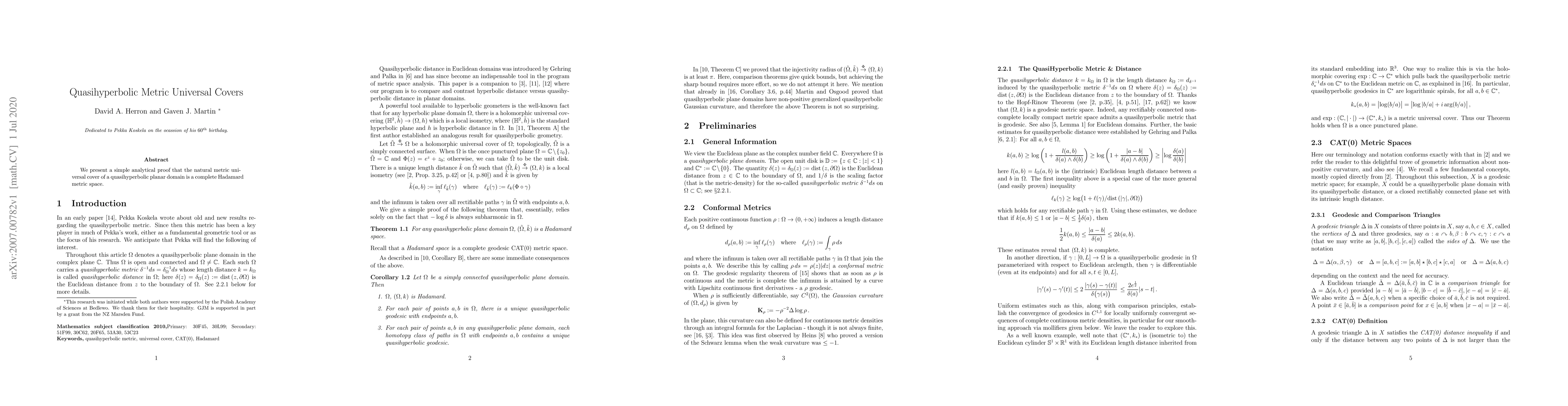 Thumbnail for Quasihyperbolic Metric Universal Covers