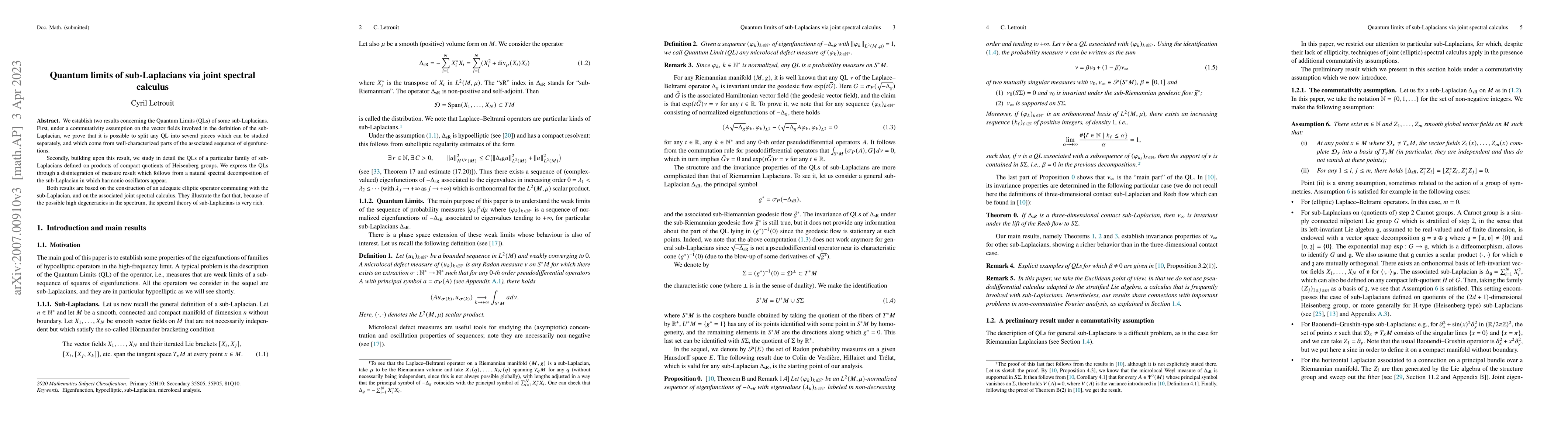 Thumbnail for Quantum limits of sub-Laplacians via joint spectral calculus