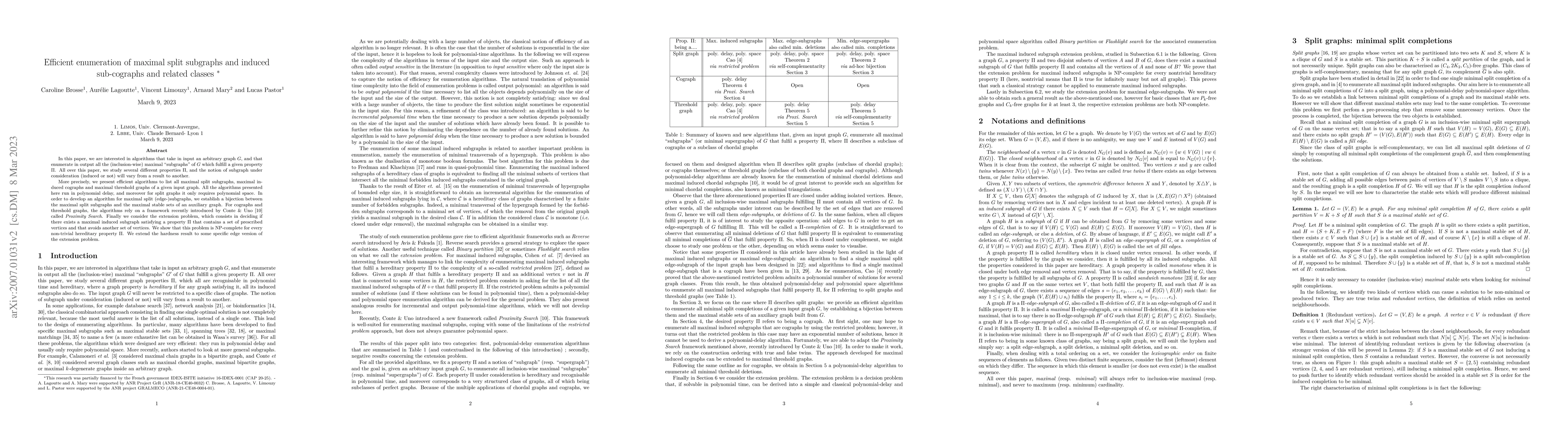 Thumbnail for Efficient enumeration of maximal split subgraphs and induced
  sub-cographs and related classes
