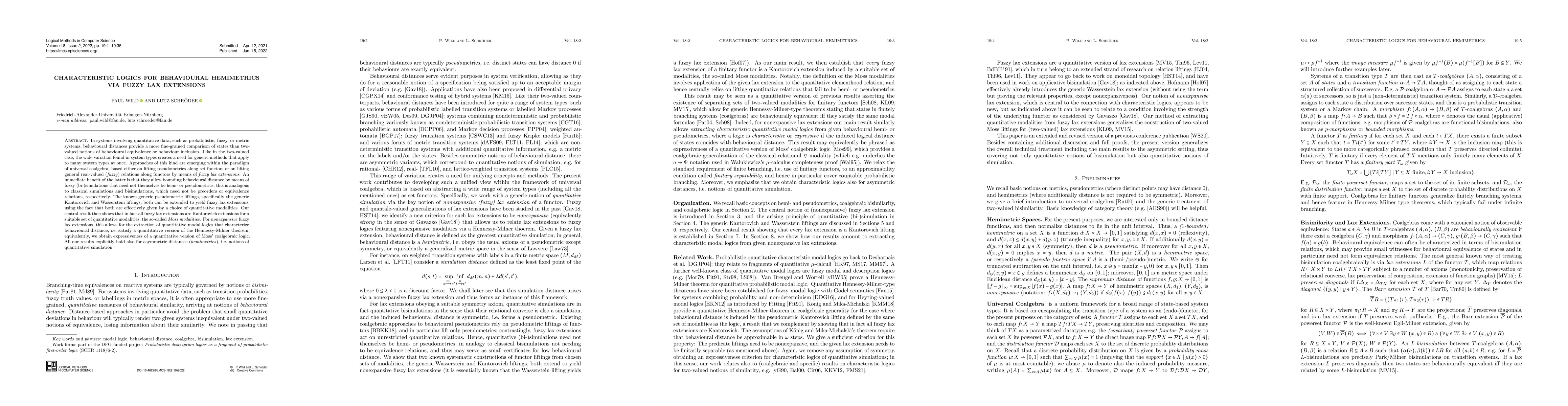 Thumbnail for Characteristic Logics for Behavioural Hemimetrics via Fuzzy Lax
  Extensions