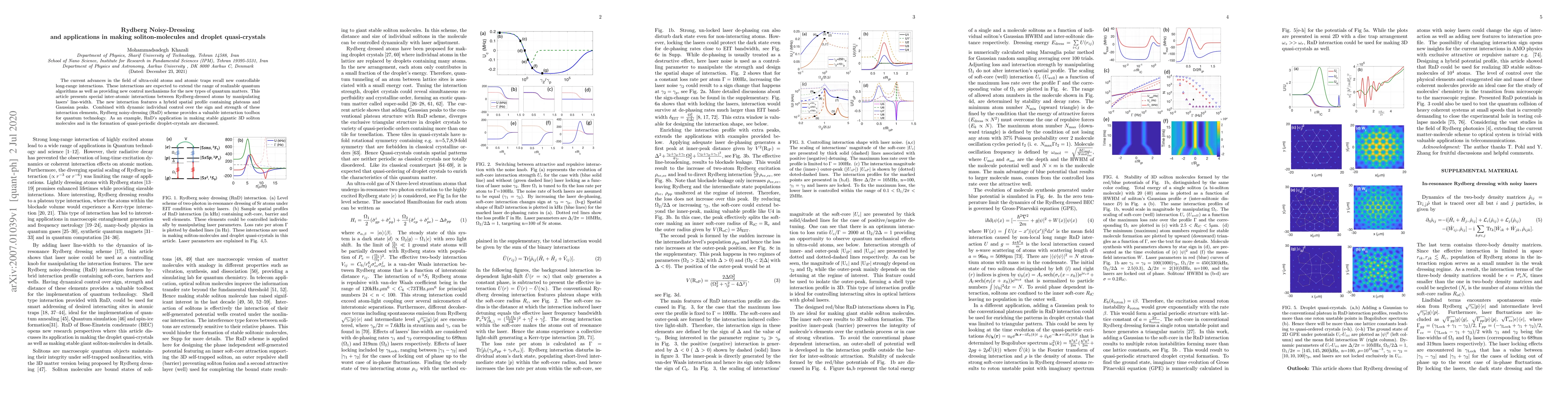 Thumbnail for Rydberg Noisy-Dressing and applications in making soliton-molecules and
  droplet quasi-crystals
