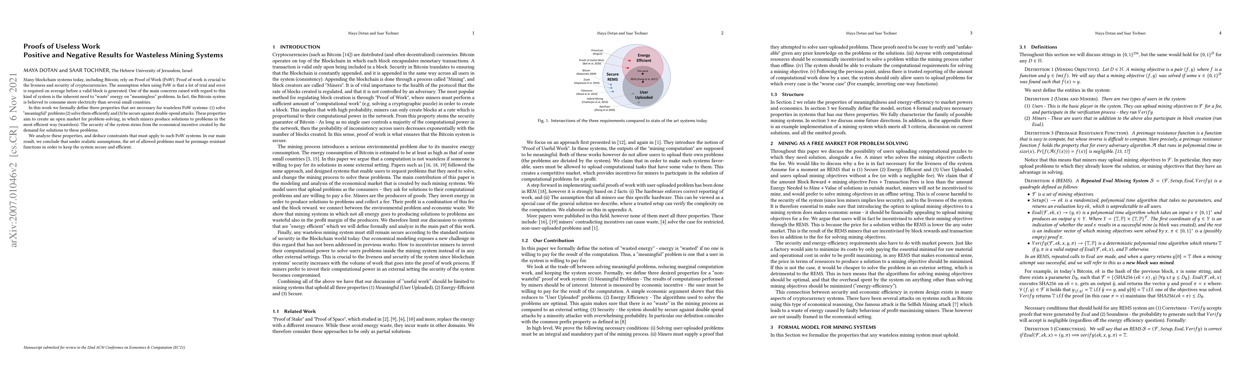 Thumbnail for Proofs of Useless Work -- Positive and Negative Results for Wasteless
  Mining Systems