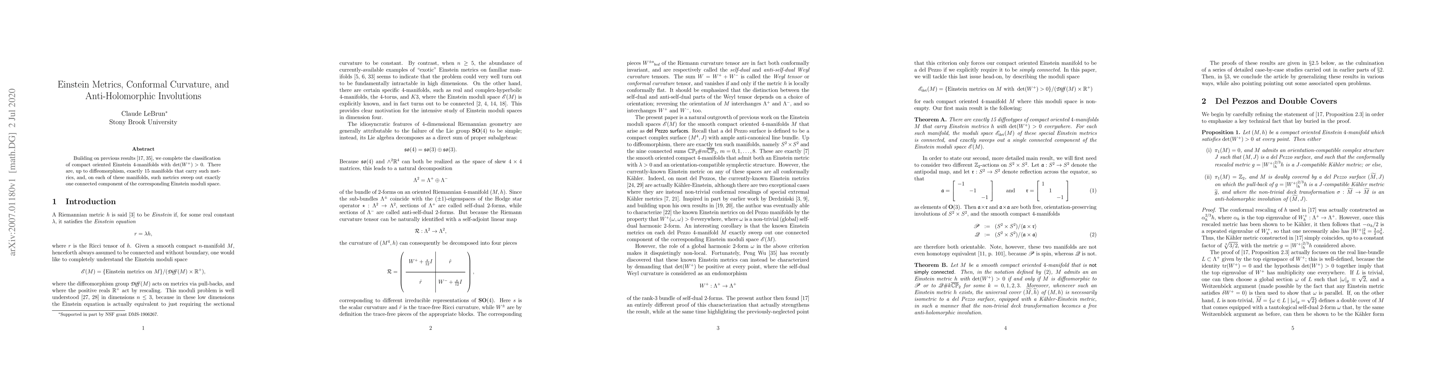 Thumbnail for Einstein Metrics, Conformal Curvature, and Anti-Holomorphic Involutions