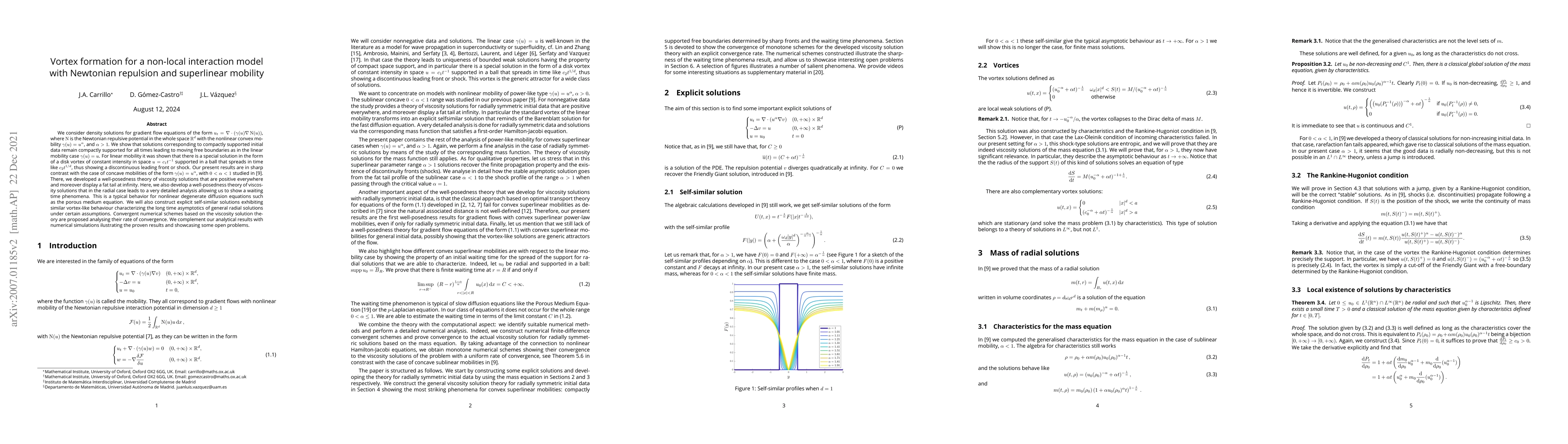Thumbnail for Vortex formation for a non-local interaction model with Newtonian
  repulsion and superlinear mobility