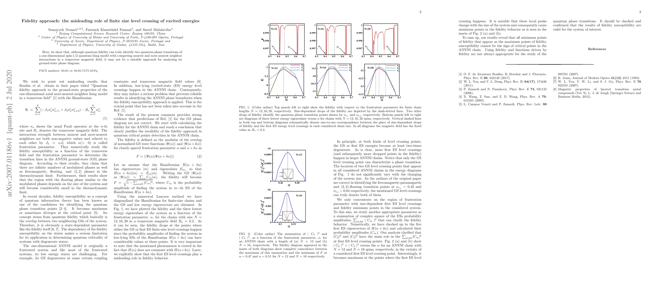 Thumbnail for Fidelity approach: the misleading role of finite size level crossing of
  excited energies