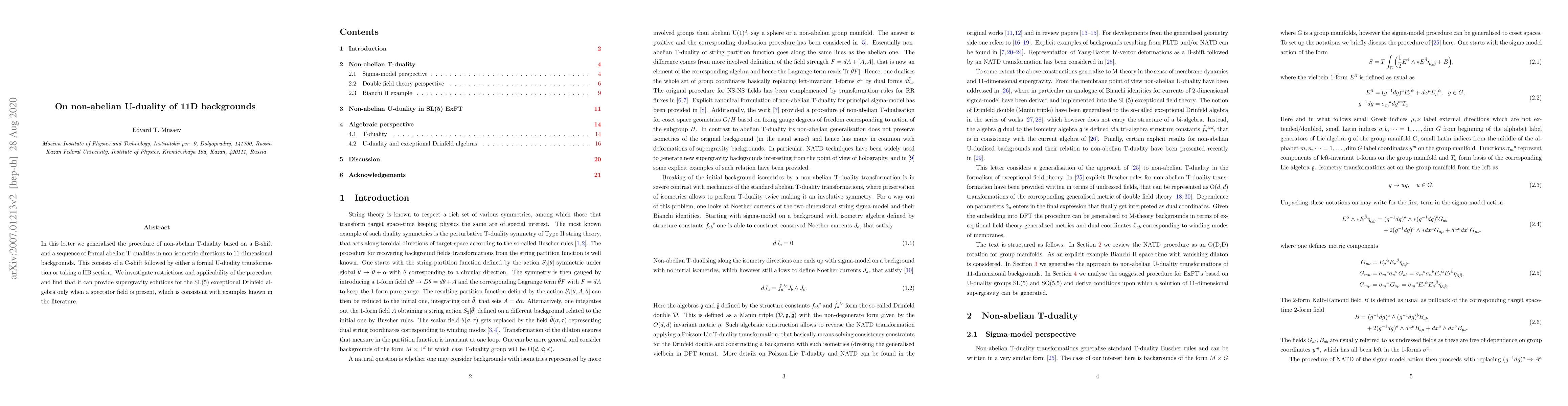 Thumbnail for On non-abelian U-duality of 11D backgrounds