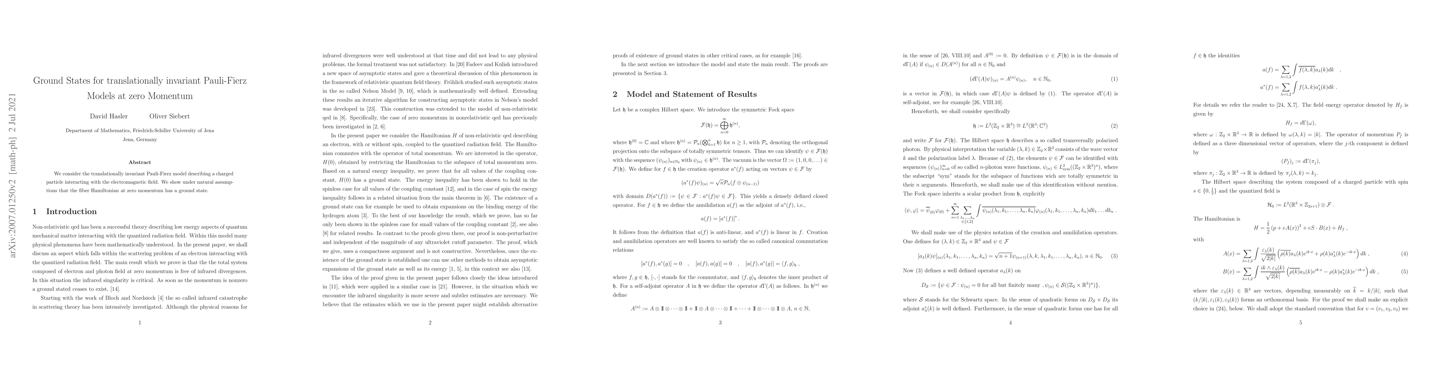 Thumbnail for Ground States for translationally invariant Pauli-Fierz Models at zero
  Momentum