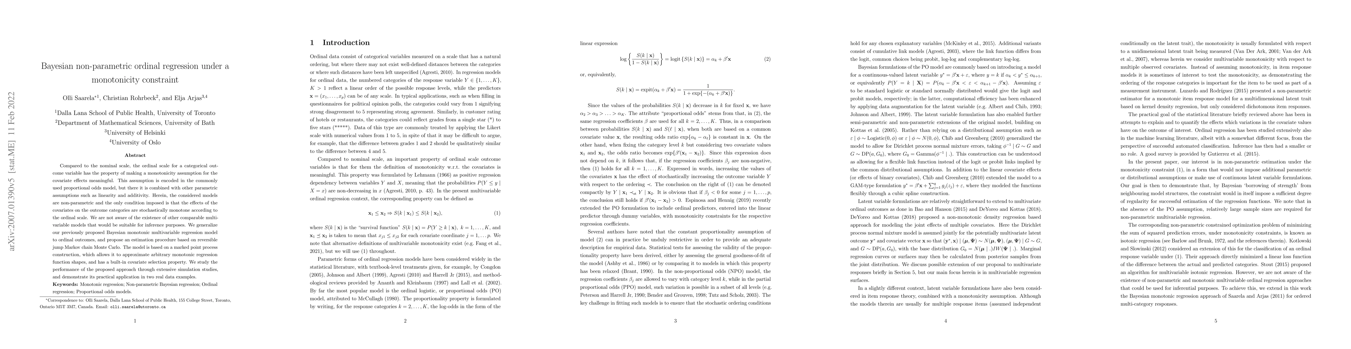 Thumbnail for Bayesian non-parametric ordinal regression under a monotonicity
  constraint