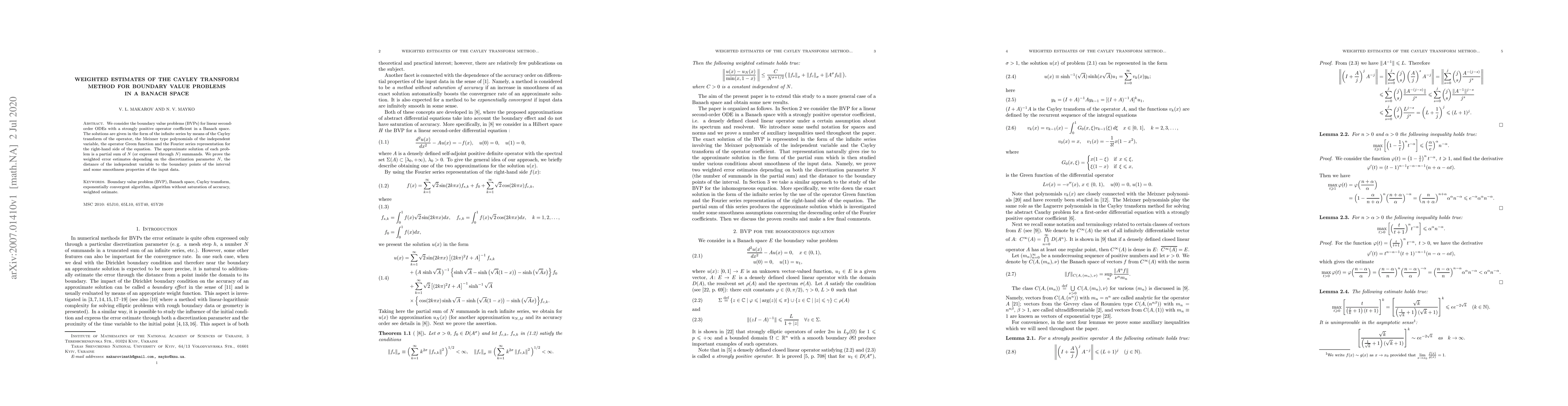 Thumbnail for Weighted estimates of the Cayley transform method for boundary value
  problems in a Banach space