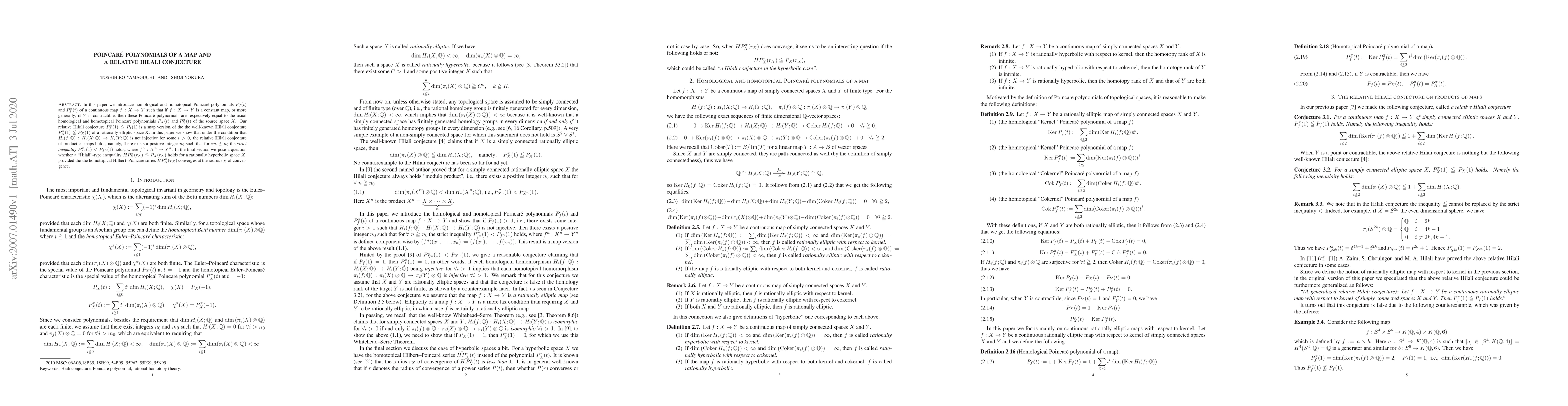 Thumbnail for Poincar\'e polynomials of a map and a relative Hilali conjecture