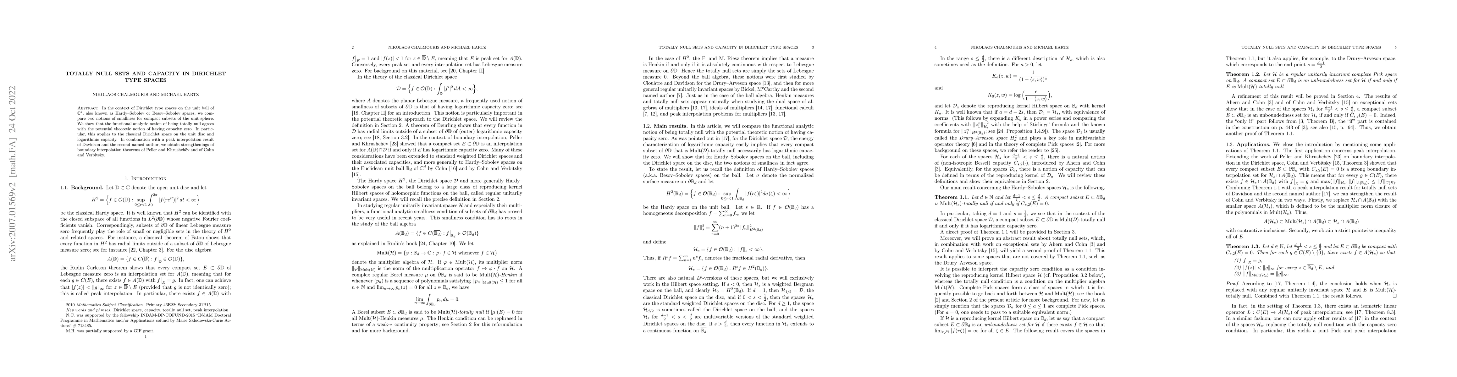 Thumbnail for Totally null sets and capacity in Dirichlet type spaces