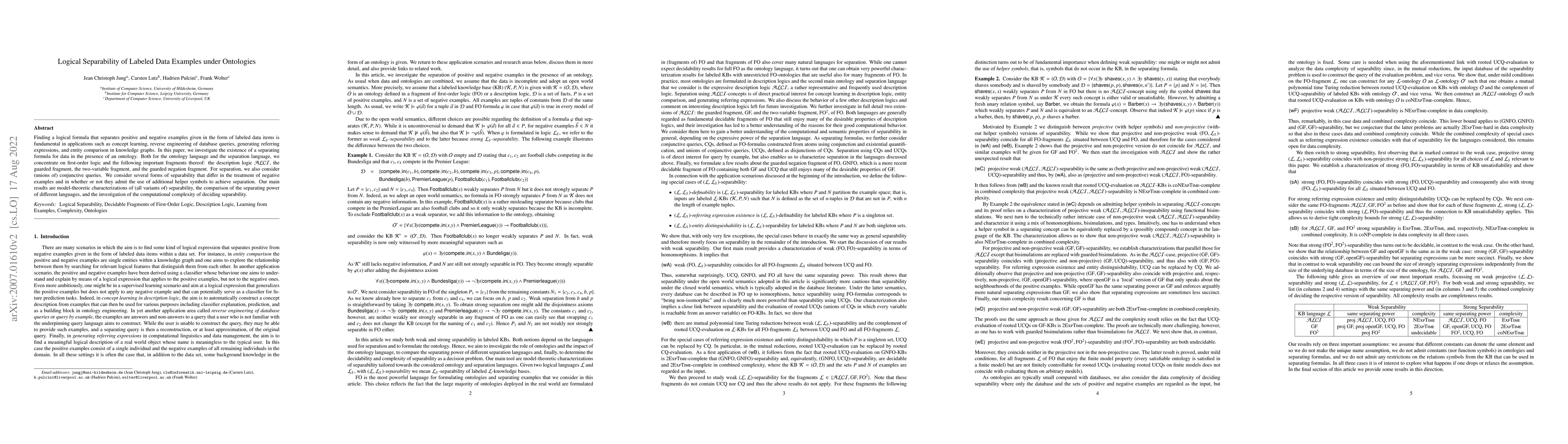 Thumbnail for Logical Separability of Labeled Data Examples under Ontologies