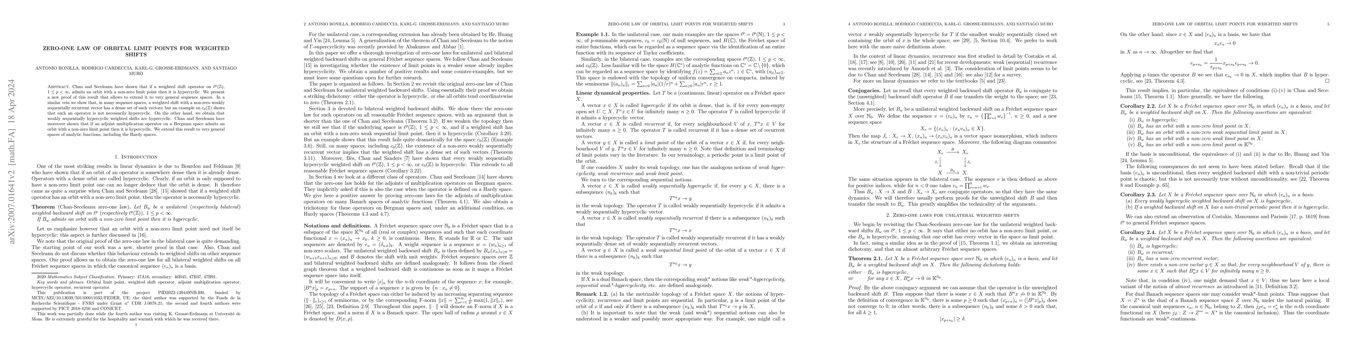Thumbnail for Zero-one law of orbital limit points for weighted shifts