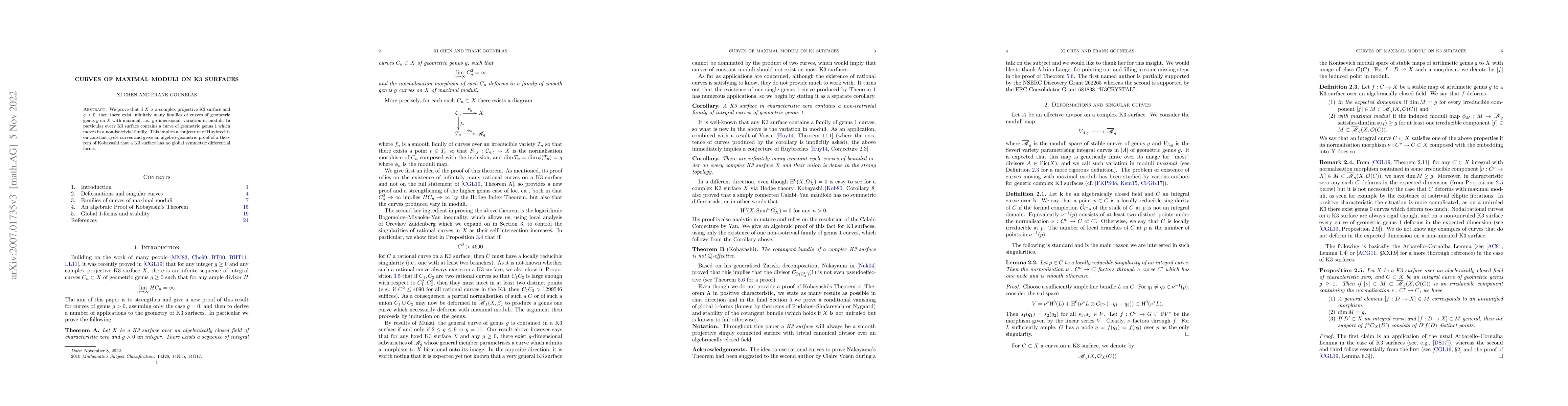Thumbnail for Curves of maximal moduli on K3 surfaces