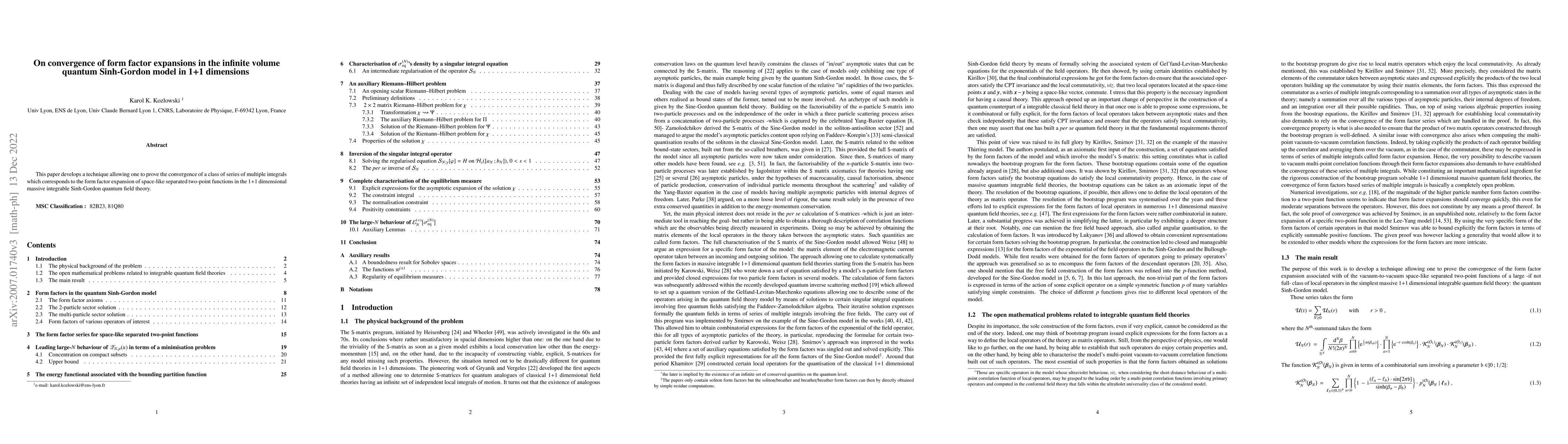 Thumbnail for On convergence of form factor expansions in the infinite volume quantum
  Sinh-Gordon model in 1+1 dimensions