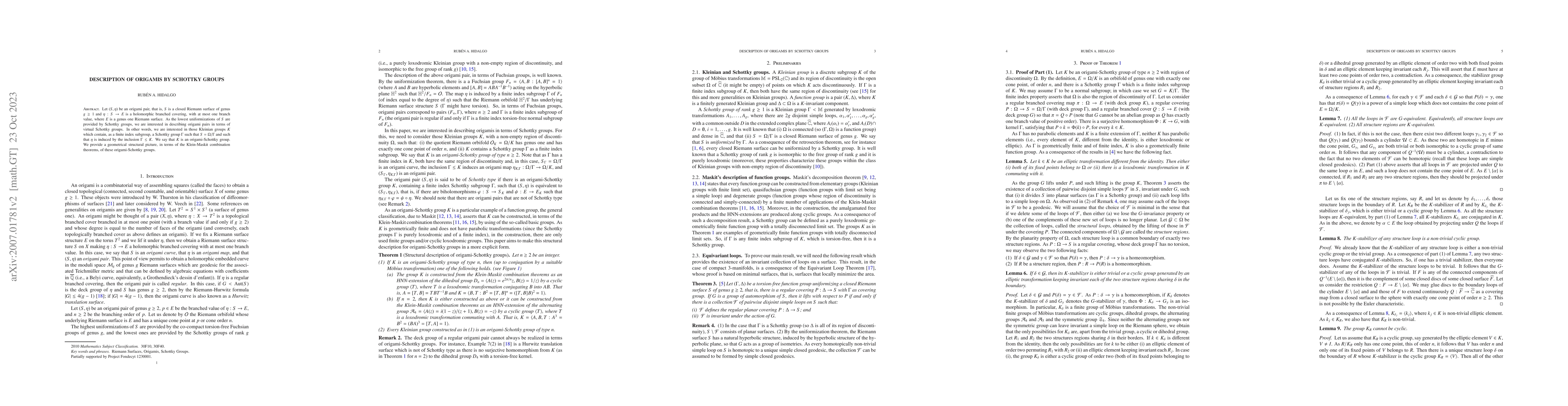 Thumbnail for Description of Origamis by Schottky groups