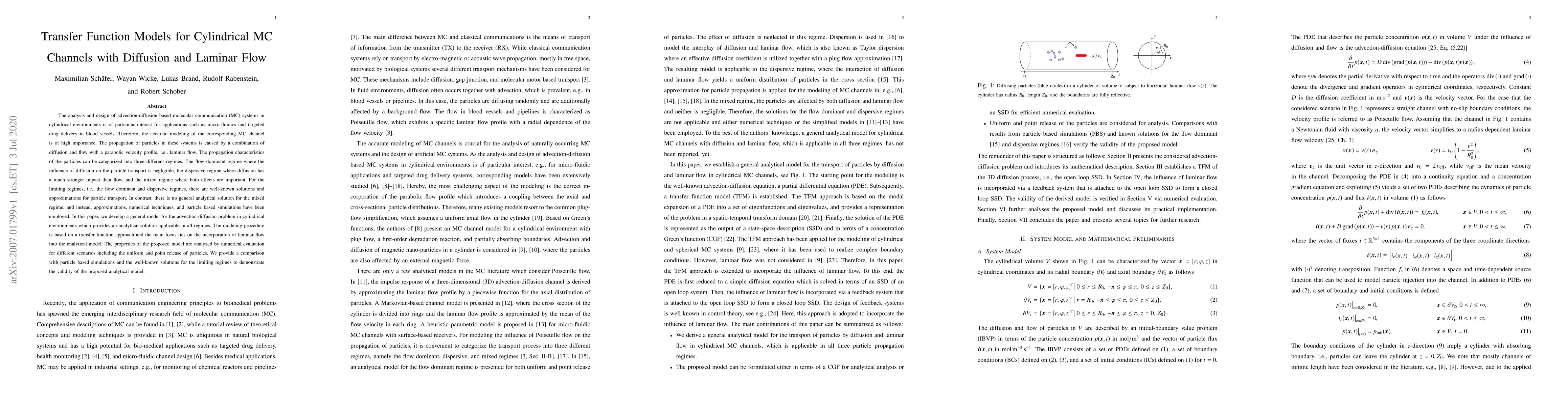 Thumbnail for Transfer Function Models for Cylindrical MC Channels with Diffusion and
  Laminar Flow