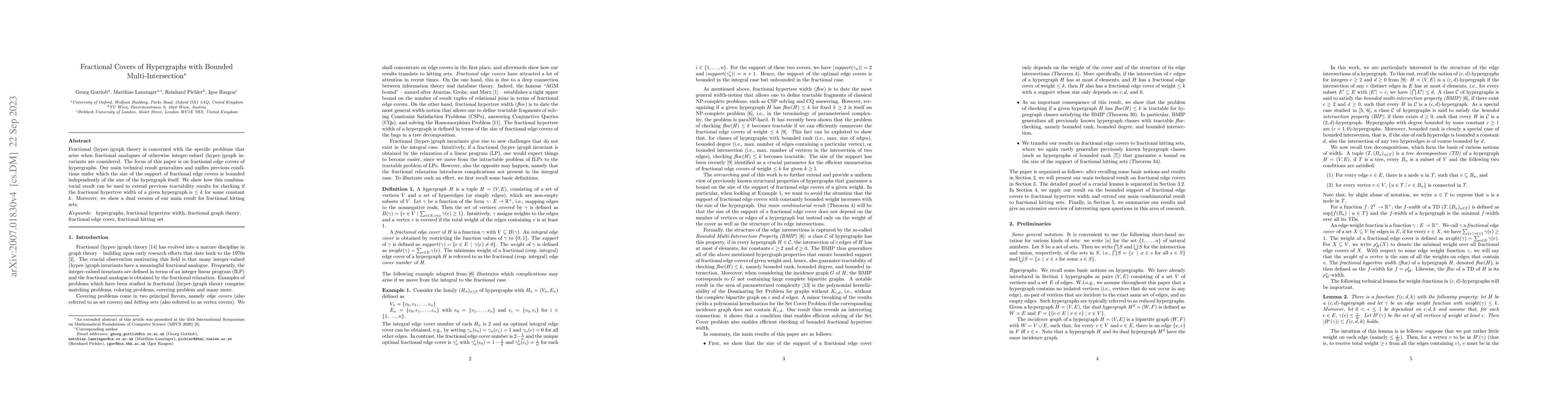 Thumbnail for Fractional Covers of Hypergraphs with Bounded Multi-Intersection